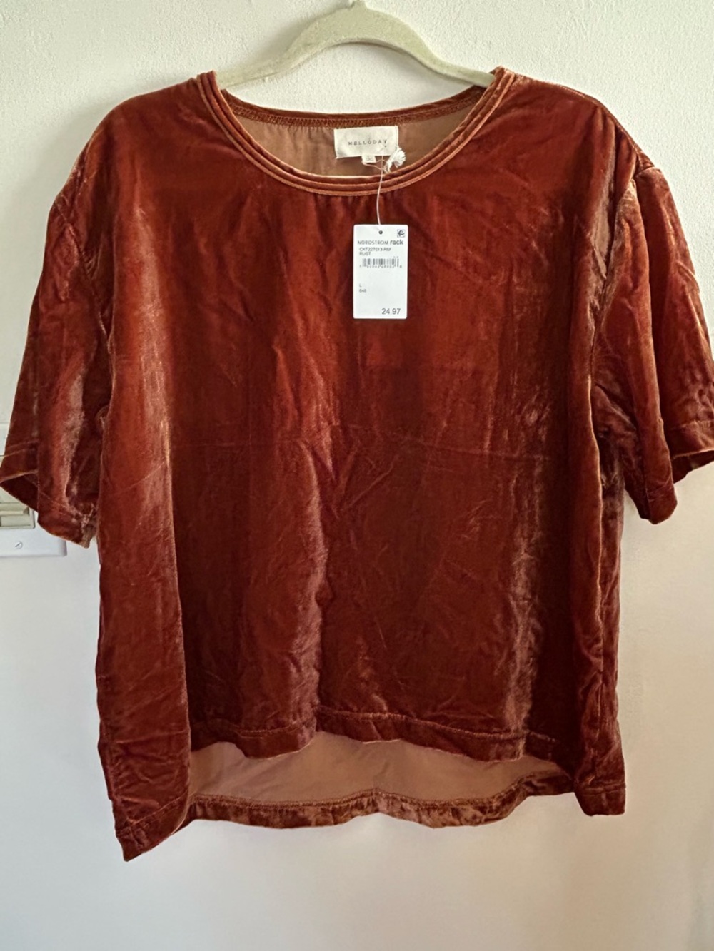 MELLOWDAY Velvet Short-Sleeve Oversized Tee Size L NWT